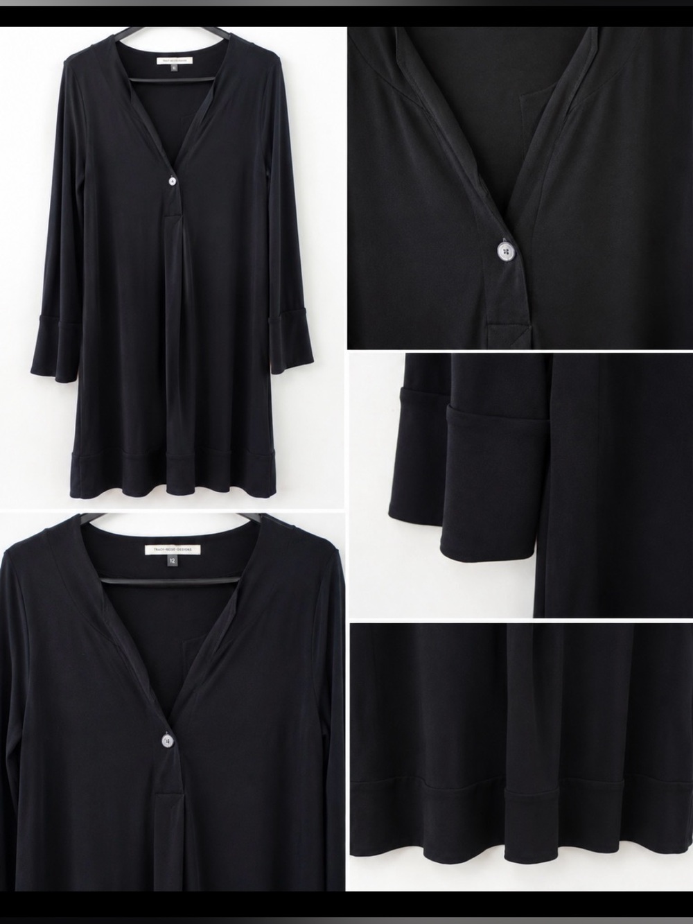 Black V-Neck Shift Dress – Size 12
